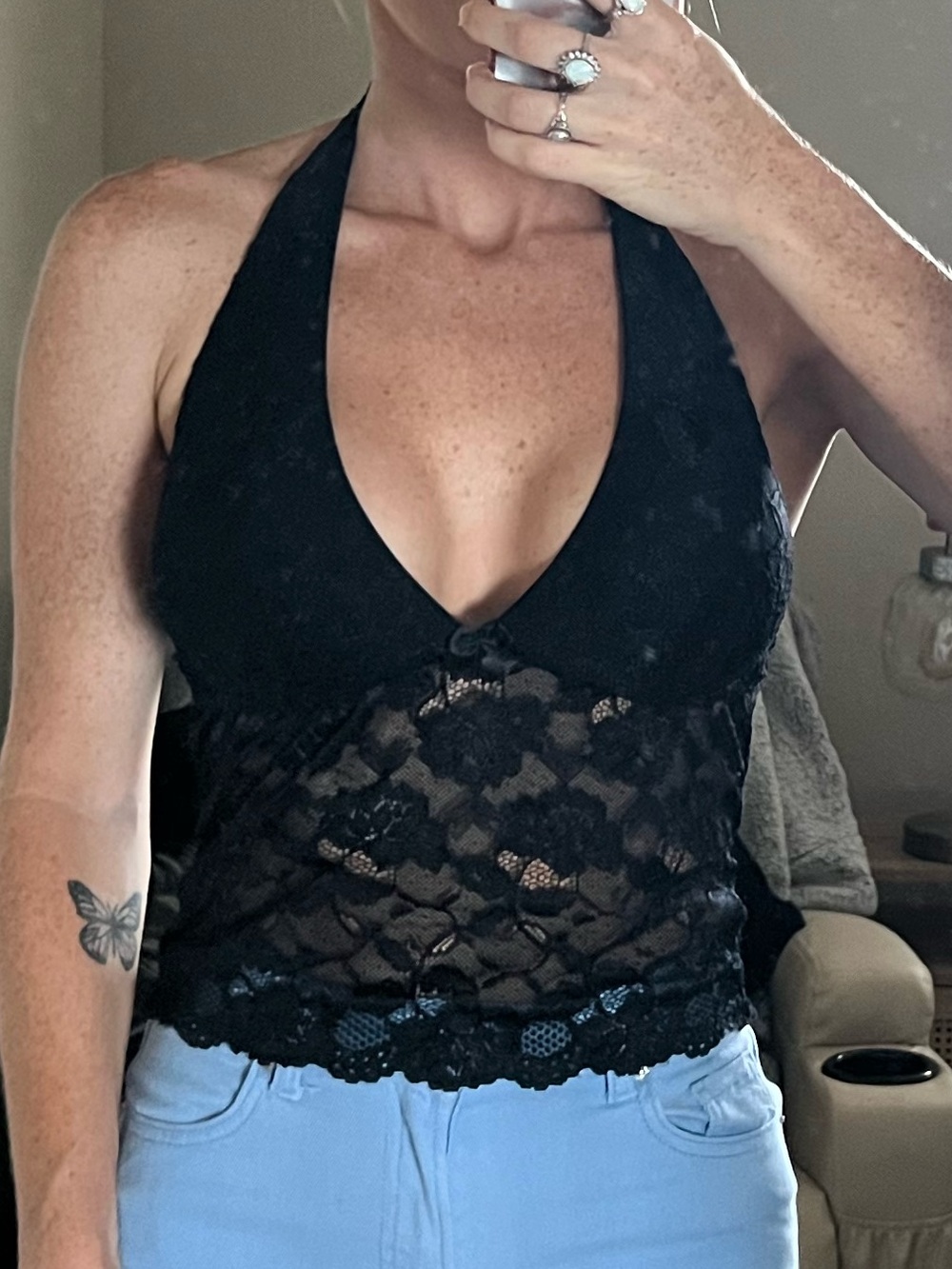 Black Lace Halter Crop Top - Women's Stylish Bralette